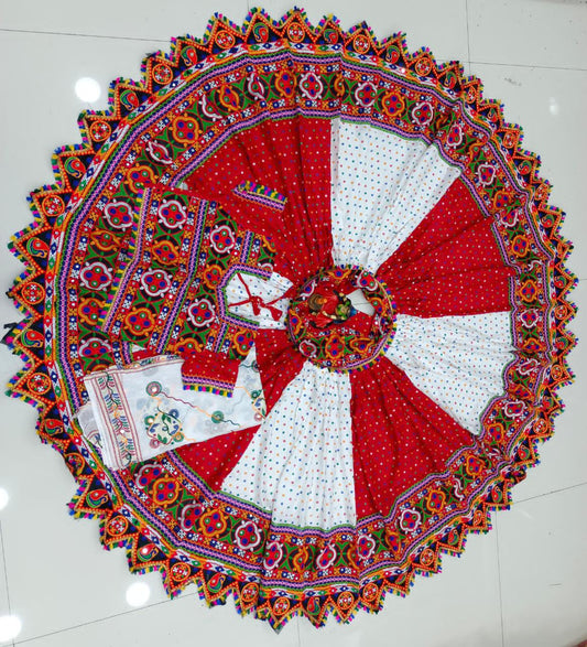 Bandhani Cotton Lehenga Set with Real Mirror Work