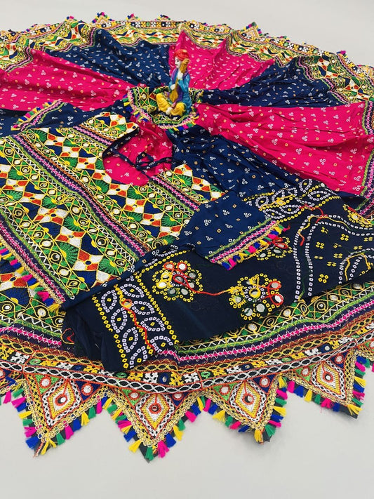 Bandhani Cotton Lehenga Set with Real Mirror Work