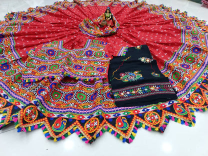 Bandhani Cotton Lehenga Set with Real Mirror Work