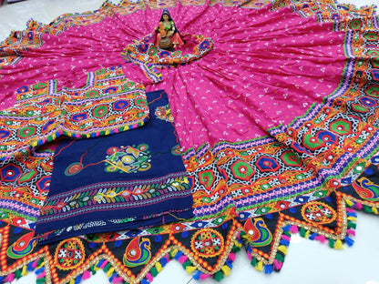 Bandhani Cotton Lehenga Set with Real Mirror Work