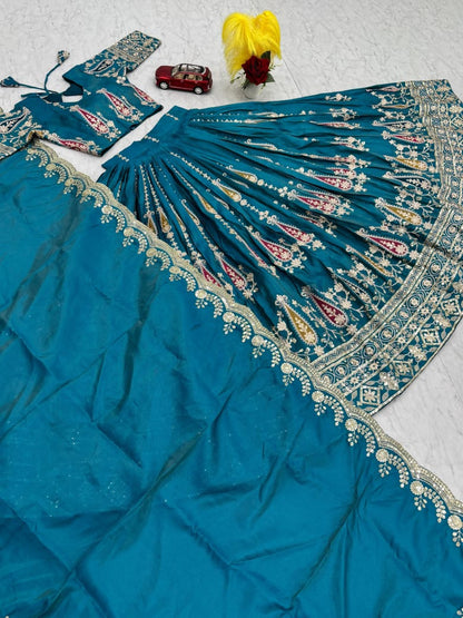 Blue Embroidered Lehenga Choli with Dupatta – Fully Stitched (Fits S to 2XL)