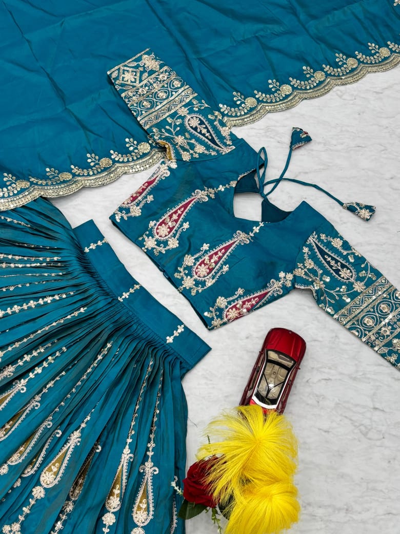 Blue Embroidered Lehenga Choli with Dupatta – Fully Stitched (Fits S to 2XL)
