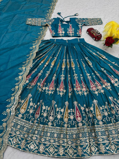 Blue Embroidered Lehenga Choli with Dupatta – Fully Stitched (Fits S to 2XL)
