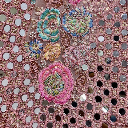 Blush Pink Embroidered Mirror Work Lehenga for Bridal or Luxe Events