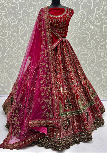 Rani Pink Bridal Lehenga with Heavy Embellishments & Double Dupatta