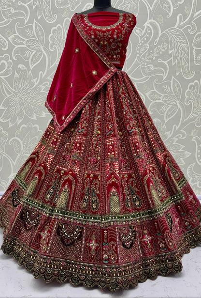 Rani Pink Bridal Lehenga with Heavy Embellishments & Double Dupatta