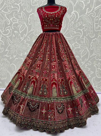 Rani Pink Bridal Lehenga with Heavy Embellishments & Double Dupatta