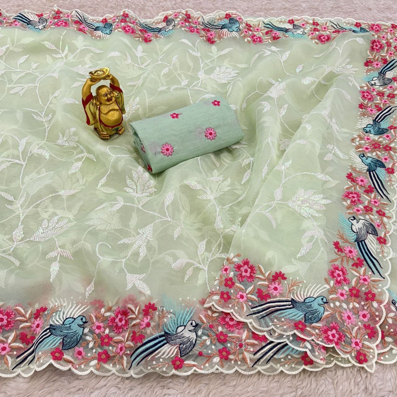 Soft Organza Silk Sequin Embroidered Saree