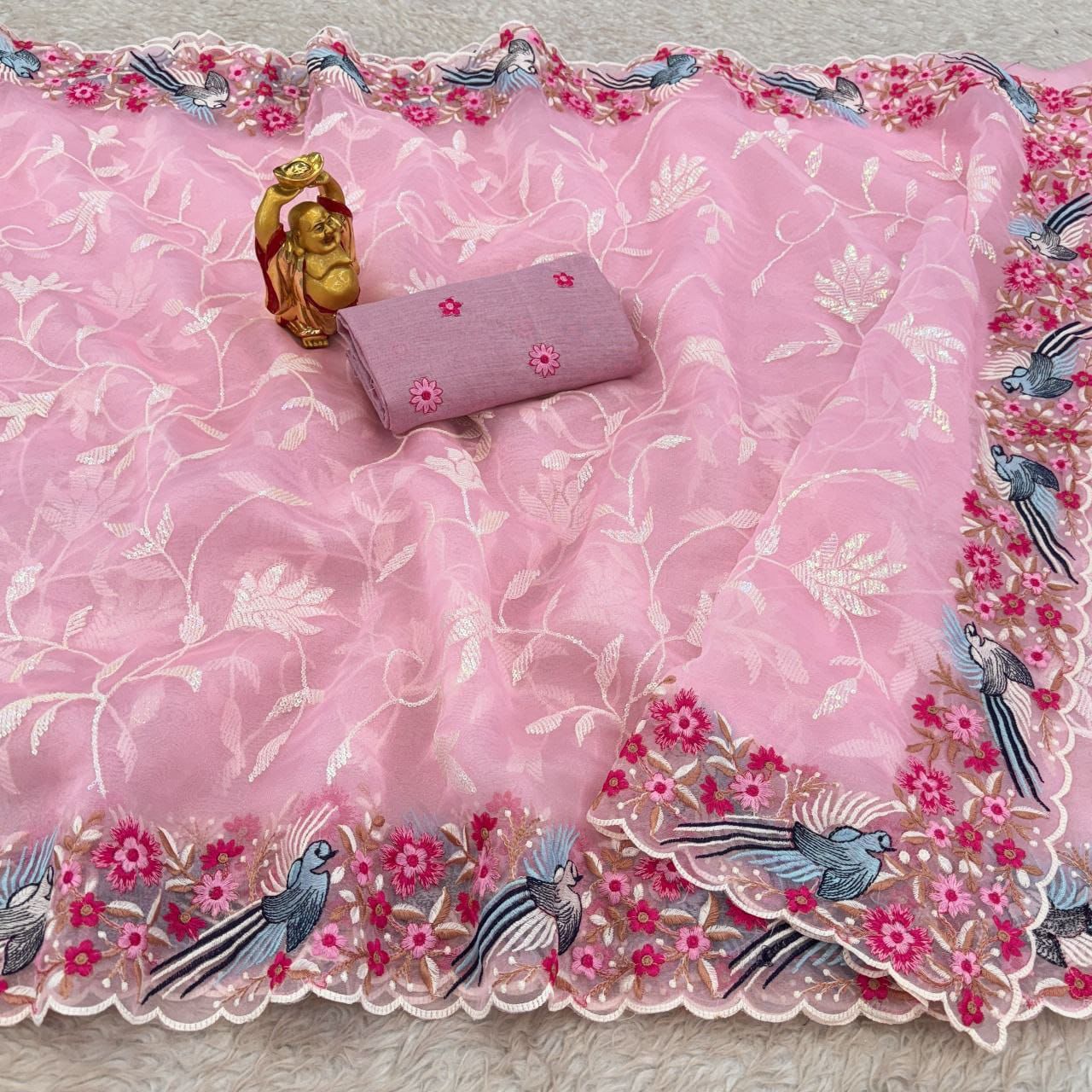 Soft Organza Silk Sequin Embroidered Saree
