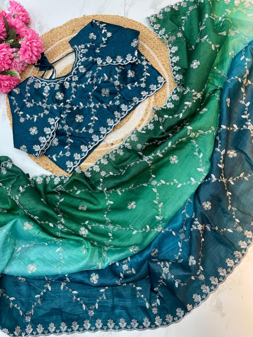 Gold-Crush Sequin Embroidered Saree.