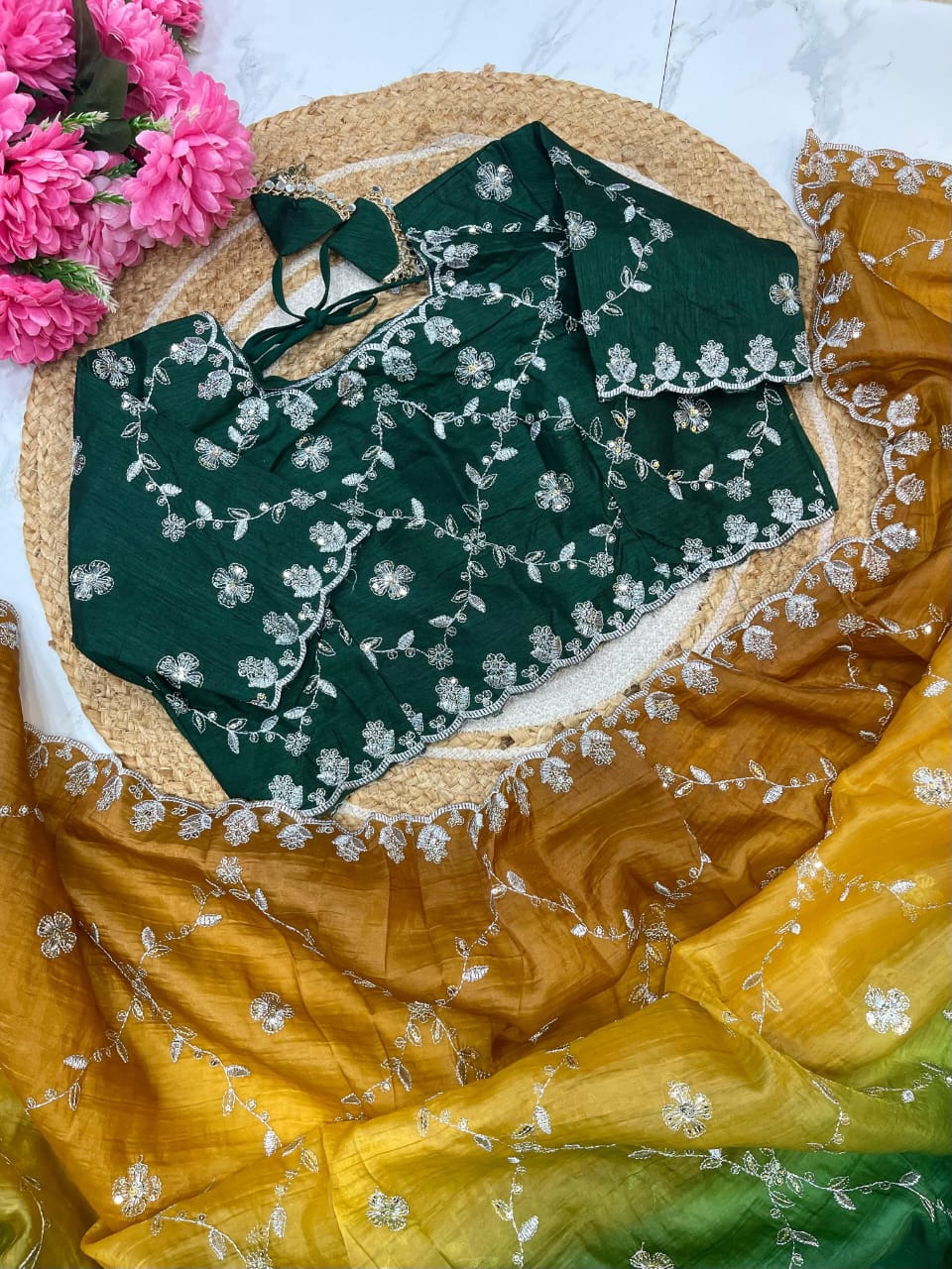 Gold-Crush Sequin Embroidered Saree.