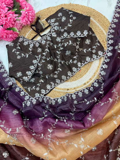 Gold-Crush Sequin Embroidered Saree.