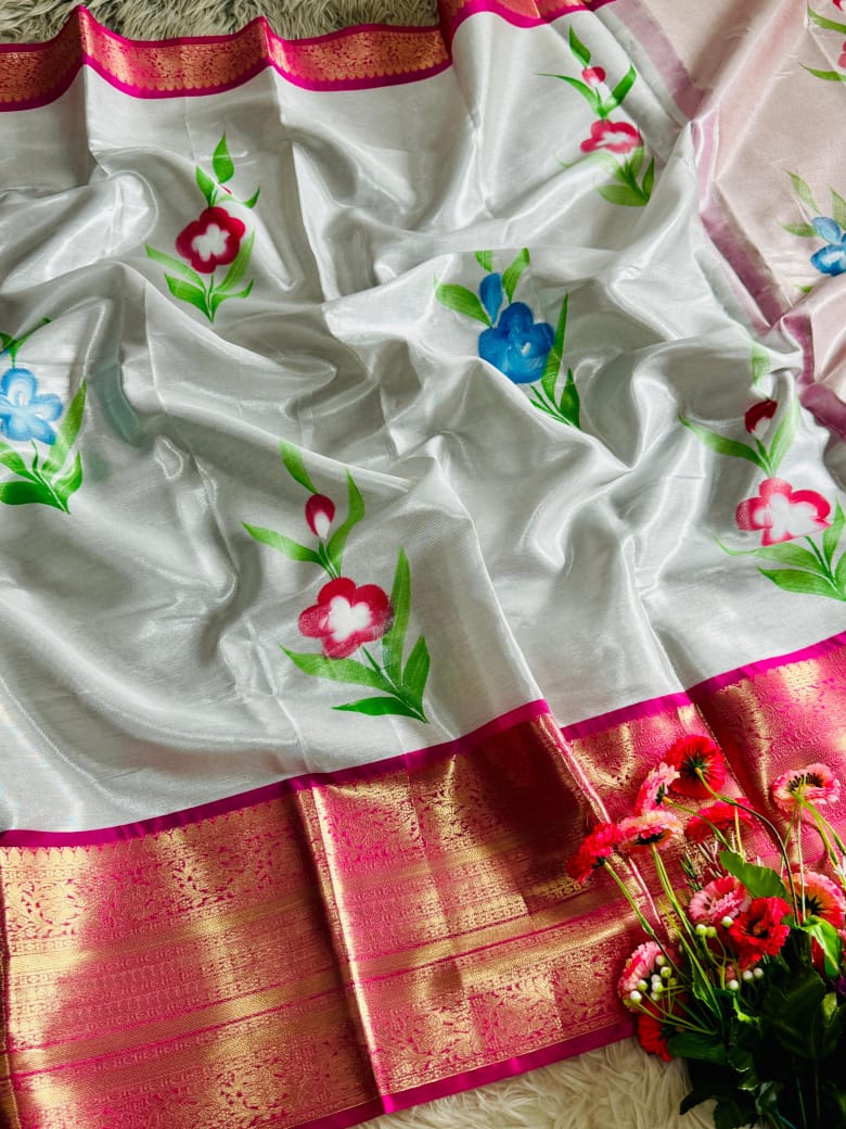 Tissue Silk Brush-Paint Saree