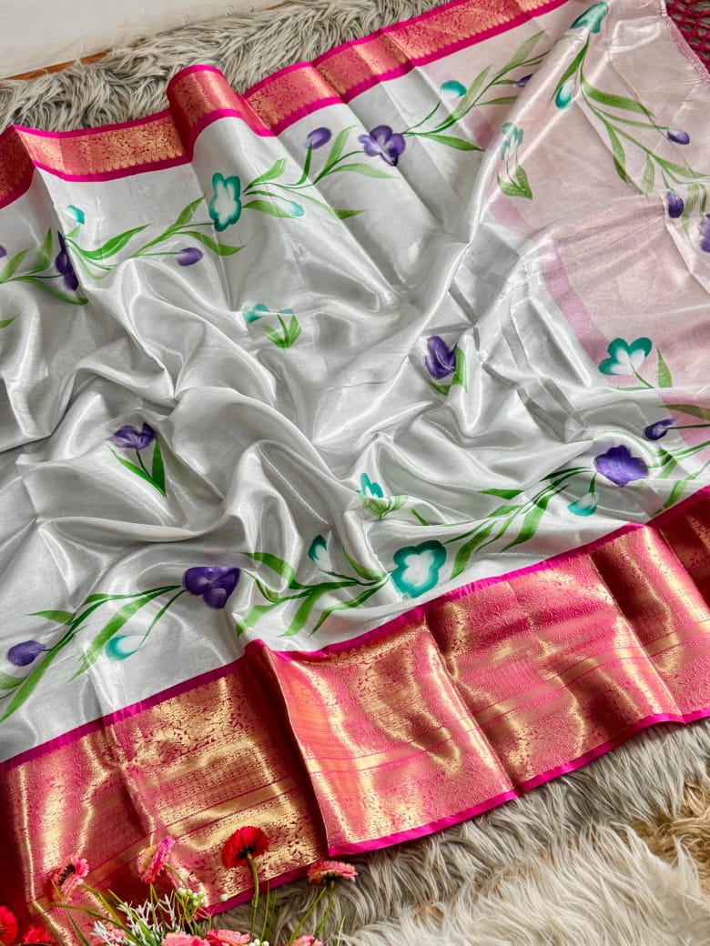 Tissue Silk Brush-Paint Saree