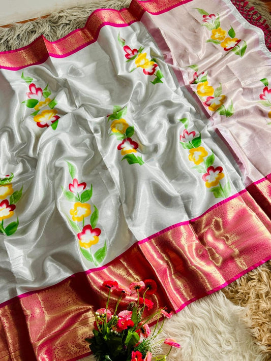 Tissue Silk Brush-Paint Saree