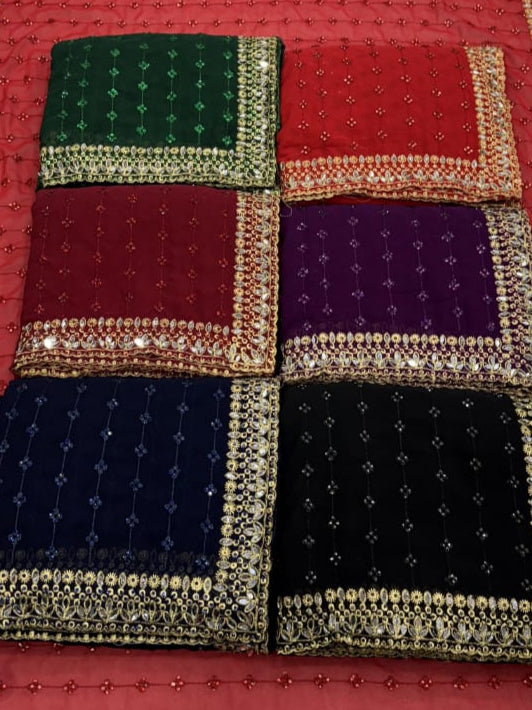 Faux Georgette Sequin & Mirror Work Saree