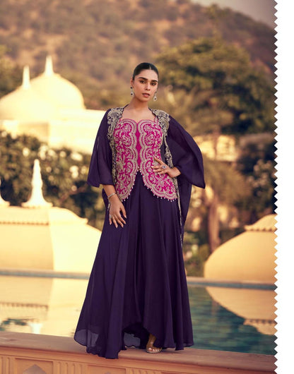 Luxe Silk Co-Ord Set with Embroidered Cape Jacket