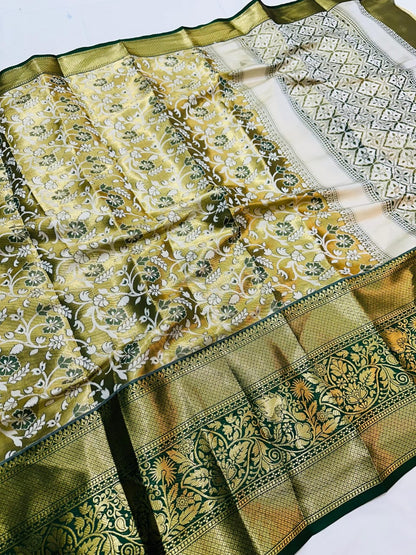 Semi Kanjivaram Silk Weaving Saree with Rich Gold Zari Pallu - Brocade Blouse