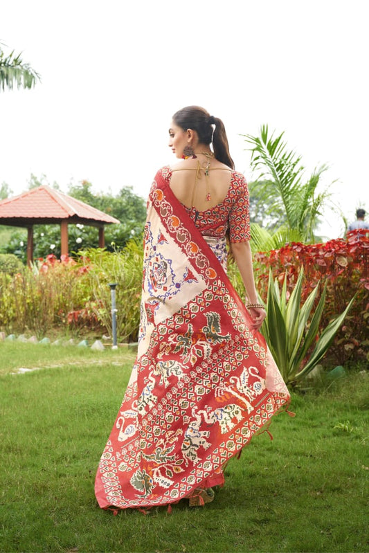 Soft Tussar Silk Patola Print Saree