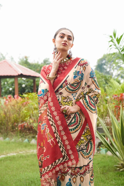 Soft Tussar Silk Patola Print Saree