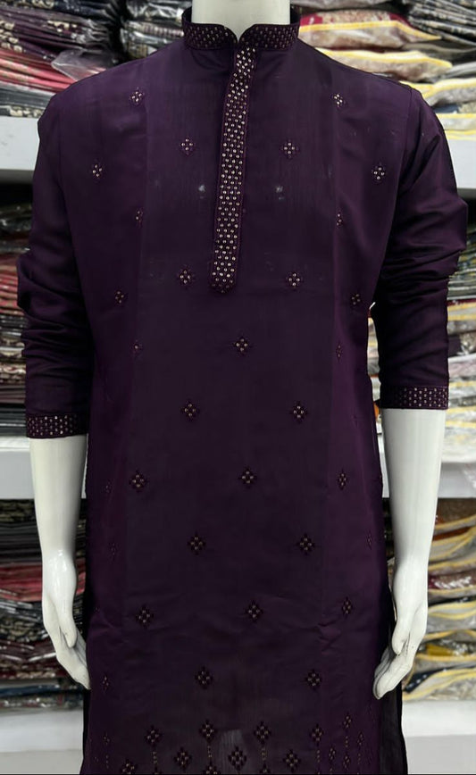 Men’s Premium Silk Embroidered Kurta-Set