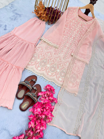 Elegant Modest Palazzo Set with Heavy Embroidery & Sequins Detailing