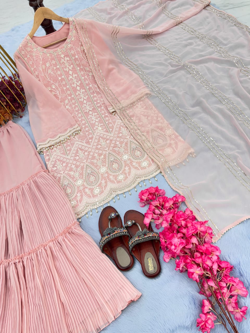 Elegant Modest Palazzo Set with Heavy Embroidery & Sequins Detailing