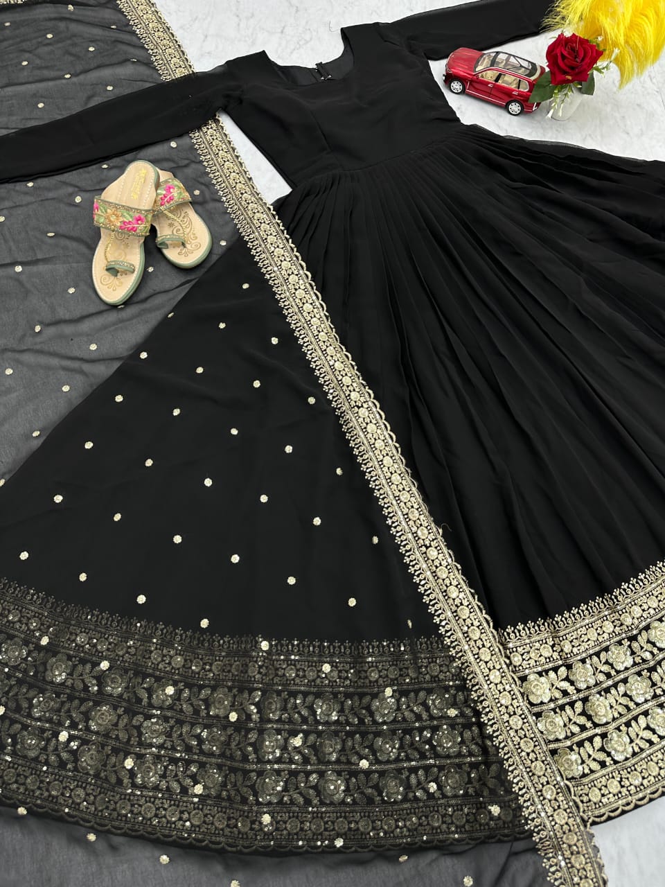 Black Anarkali Gown with Gold Embroidery – Luxe Evening Edit ✨