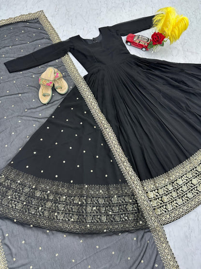 Black Anarkali Gown with Gold Embroidery – Luxe Evening Edit ✨