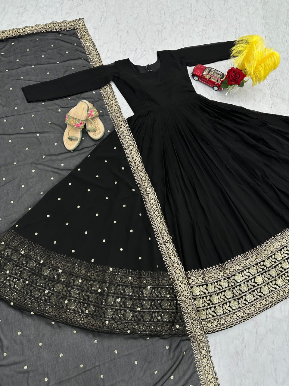 Black Anarkali Gown with Gold Embroidery – Luxe Evening Edit ✨