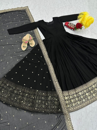 Black Anarkali Gown with Gold Embroidery – Luxe Evening Edit ✨