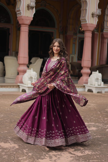 Sequinned Anarkali Gown Set with Kalamkari Dupatta – Available in Red, Purple & Wine ✨