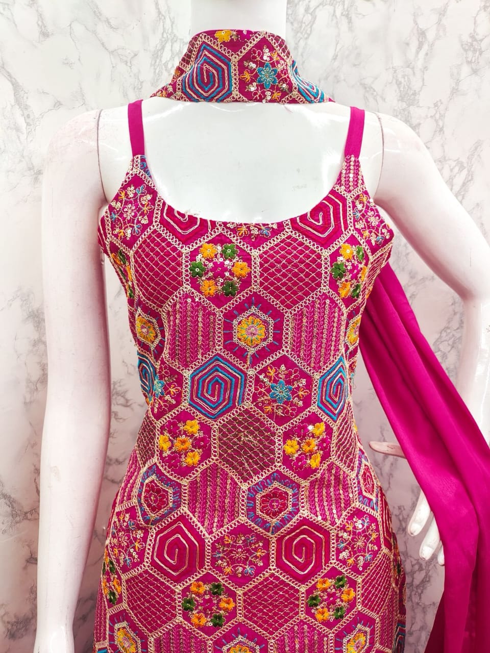 The Multicolour Magic – Embroidered Palazzo Set ✨ Colours: Pink | Yellow | White | Blue