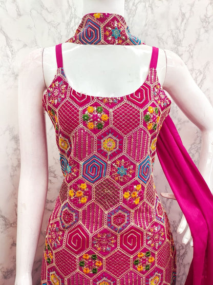 The Multicolour Magic – Embroidered Palazzo Set ✨ Colours: Pink | Yellow | White | Blue