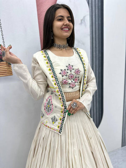 Off-White Lehenga and Jacket with Embroidery and bead detailing