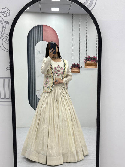 Off-White Lehenga and Jacket with Embroidery and bead detailing