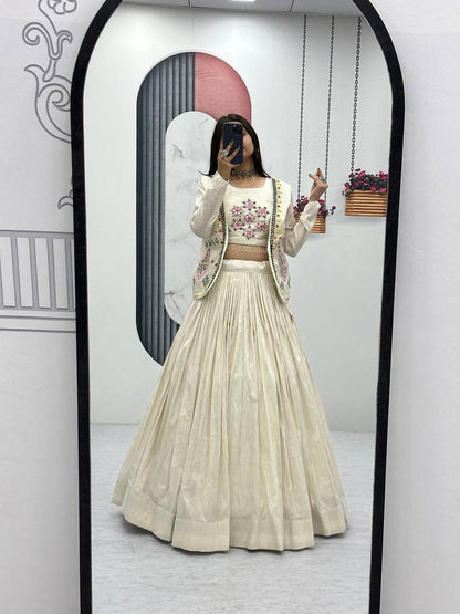 Off-White Lehenga and Jacket with Embroidery and bead detailing