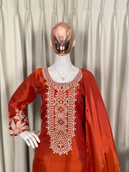 Orange Designer Embroidered Top & Sharara Set | Ready-to-Wear