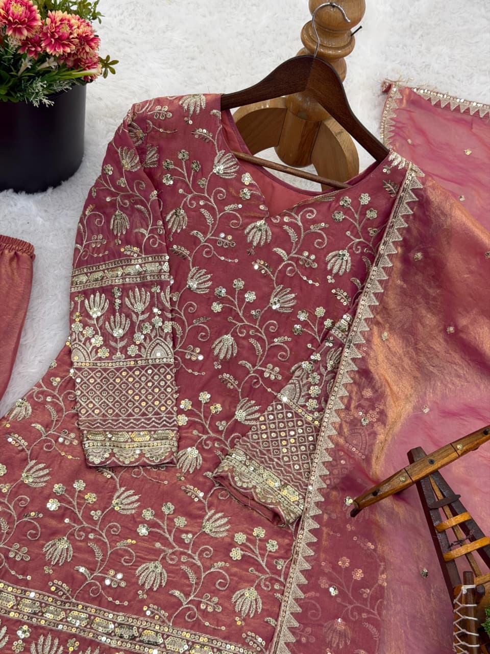 Pink  Designer Embroidered Silk Top & Sharara Set | Ready-to-Wear