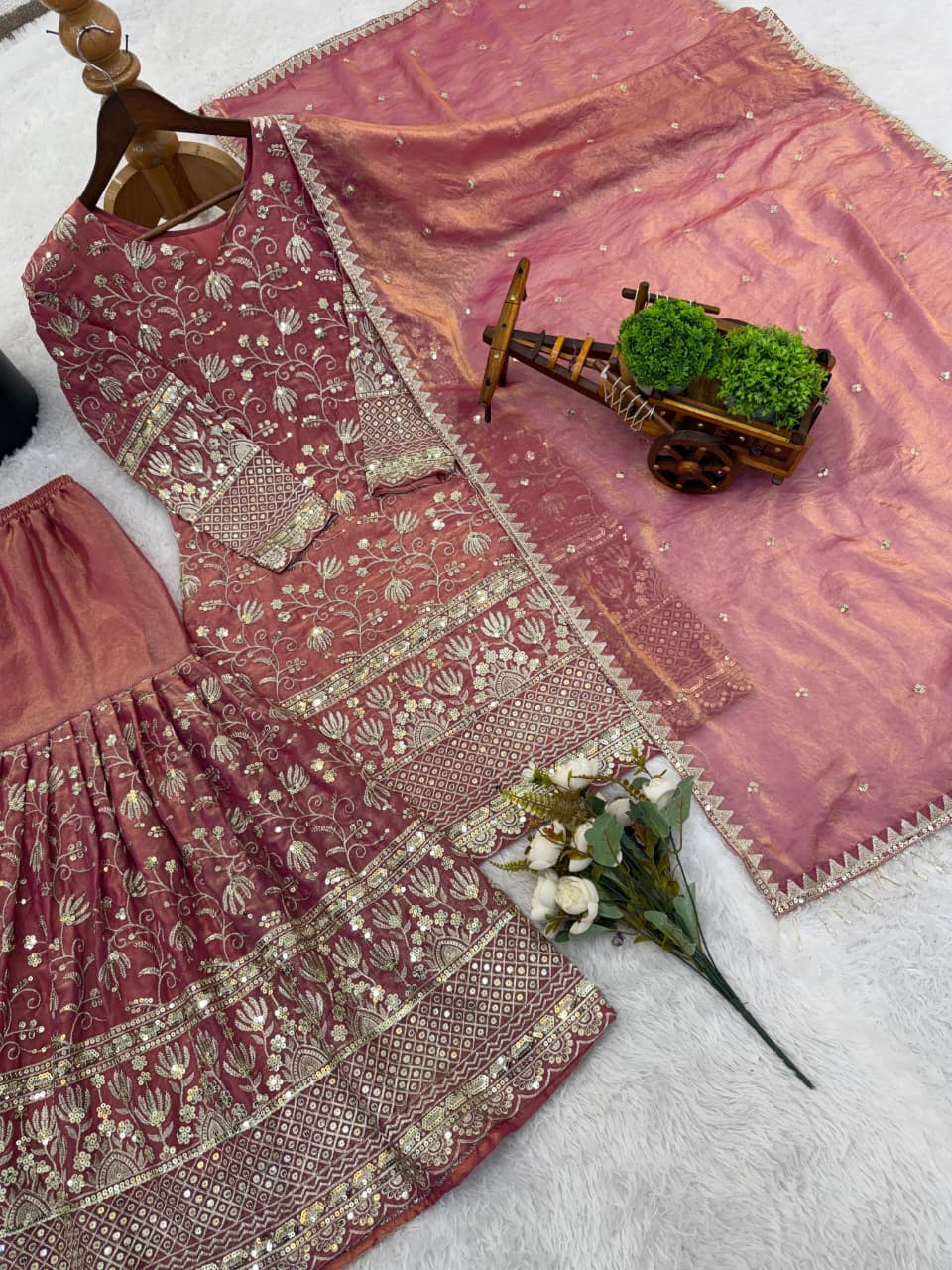 Pink  Designer Embroidered Silk Top & Sharara Set | Ready-to-Wear