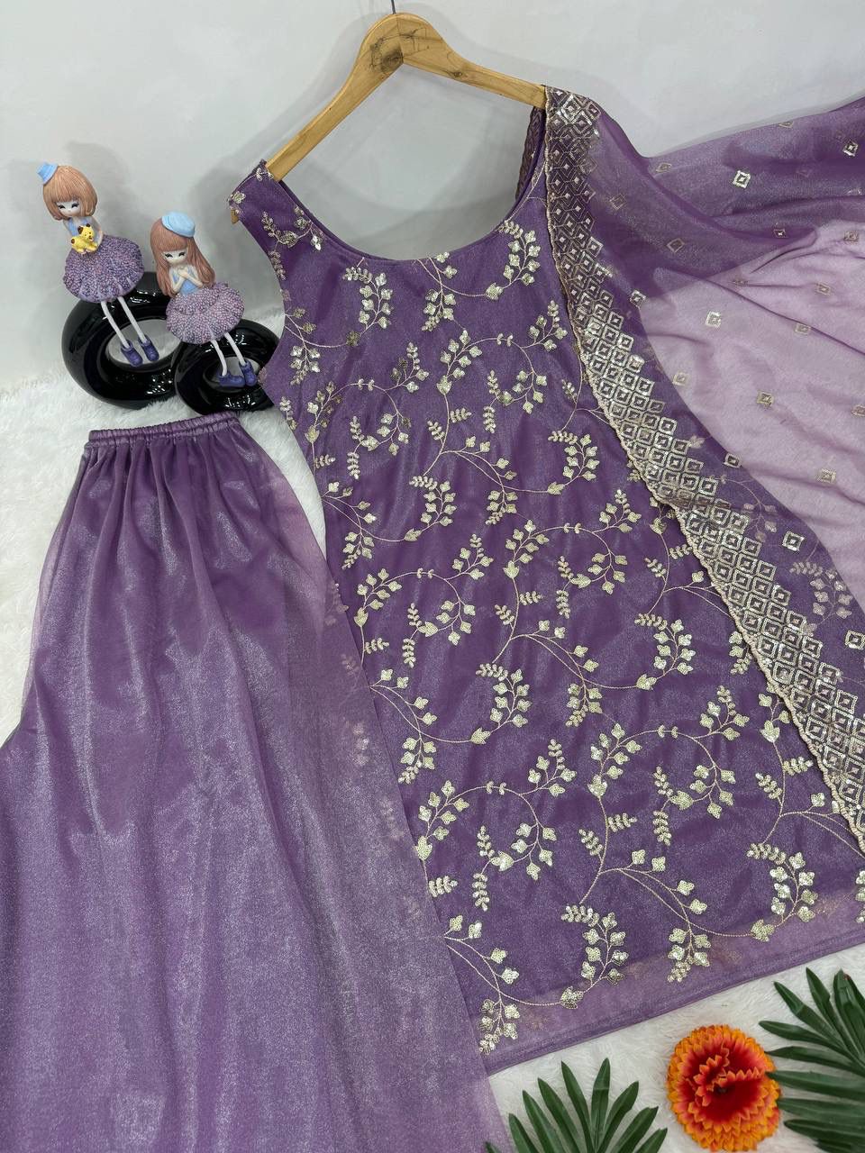Embroidered Organza 3-Piece Suit Set with Dupatta | Light Luxe Occasion Wear