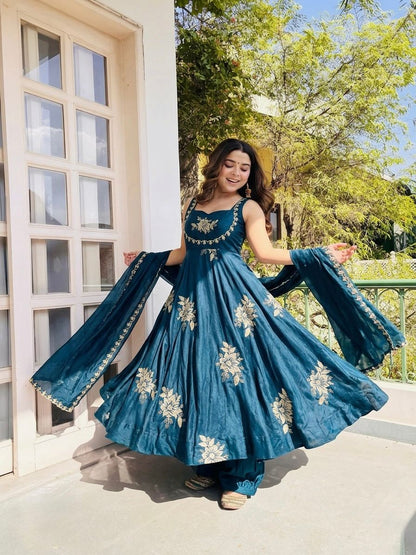 Embroidered Gown & Sharara Set with Dupatta | Full Flair Occasion Wear
