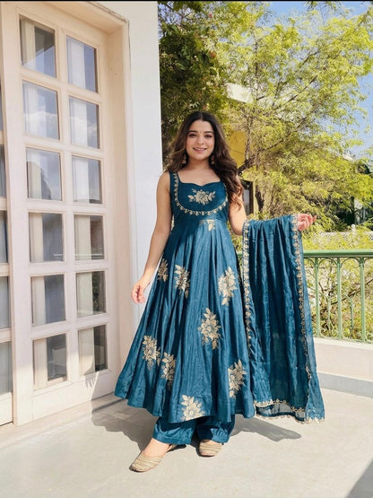 Embroidered Gown & Sharara Set with Dupatta | Full Flair Occasion Wear