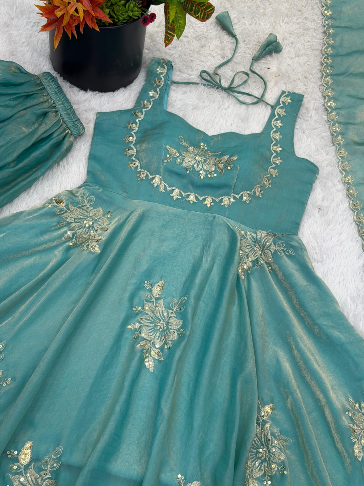 Embroidered Gown & Sharara Set with Dupatta | Full Flair Occasion Wear