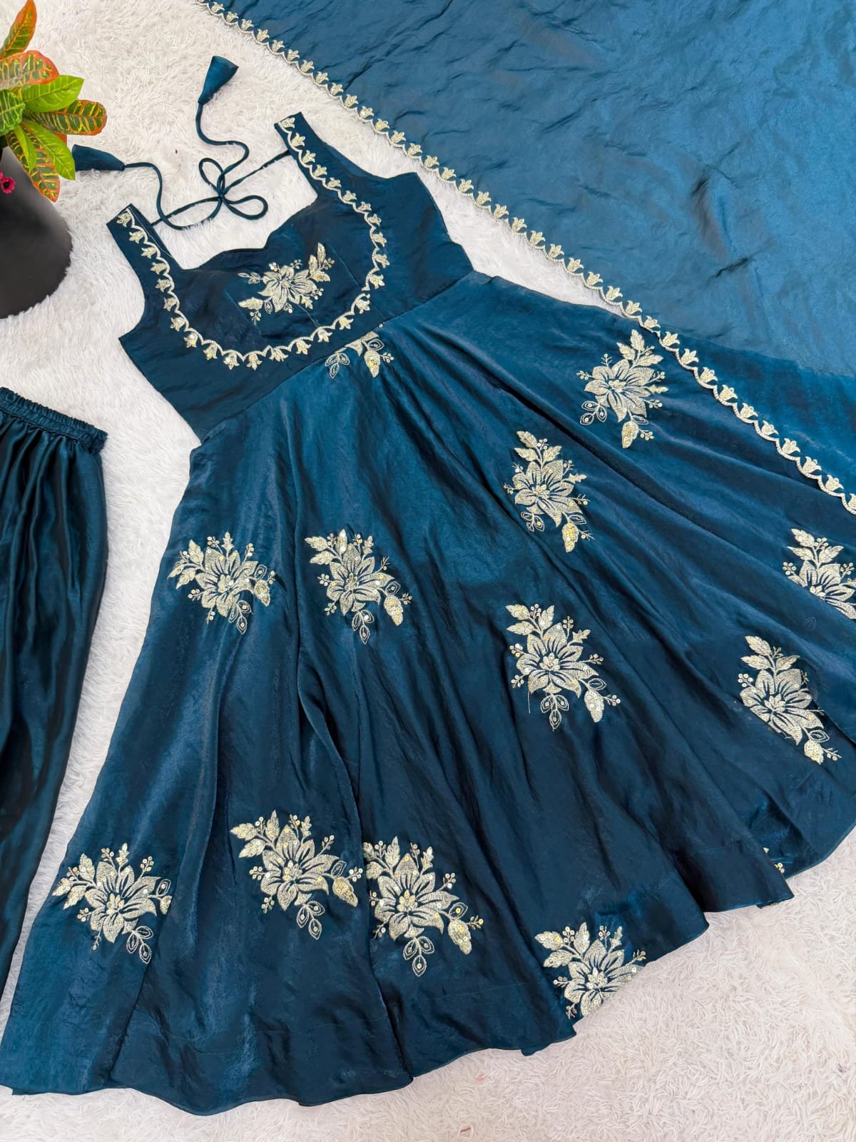 Embroidered Gown & Sharara Set with Dupatta | Full Flair Occasion Wear