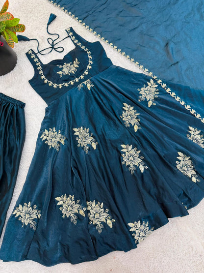 Embroidered Gown & Sharara Set with Dupatta | Full Flair Occasion Wear