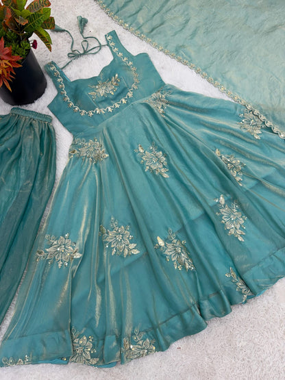 Embroidered Gown & Sharara Set with Dupatta | Full Flair Occasion Wear