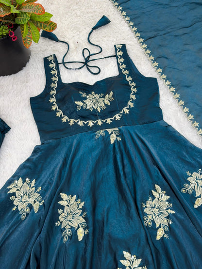 Embroidered Gown & Sharara Set with Dupatta | Full Flair Occasion Wear