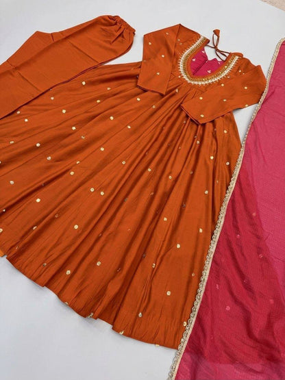 Embroidered Mirror Work Anarkali Gown Set with Dupatta | Indian Occasion Wear