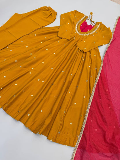 Embroidered Mirror Work Anarkali Gown Set with Dupatta | Indian Occasion Wear